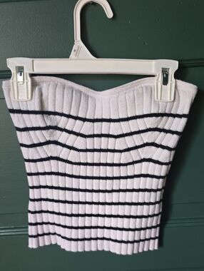 Universal Thread White Ribbed Strapless Tube Top with Black Stripes